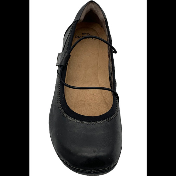 Earth Origins Adjustable Leather Flats Patty Black - Wide - Picture 3 of 4